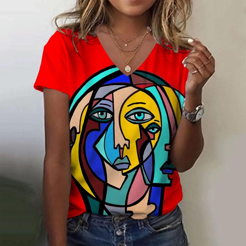 New Women T Shirt Abstract Painting Print Funny Clothes Women Short Sleeve T Shirts Y2k Streetwear Summer Oversized Clothing XS