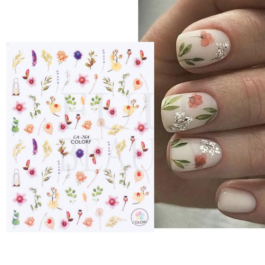 1Pc 3D Nail Stickers Flower Plants Nail Art Decals Floral Leaf Spring Sliders Manicure Decor