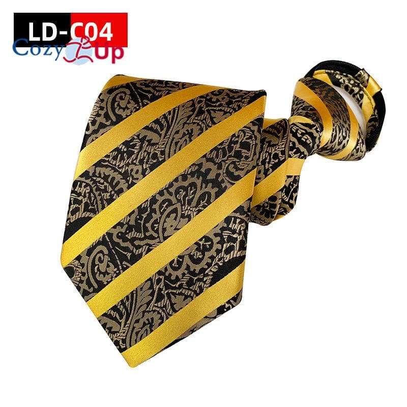 Men Stripe Necktie, Regular Adjustable Zipper Neck Ties for Men Lazy Tie