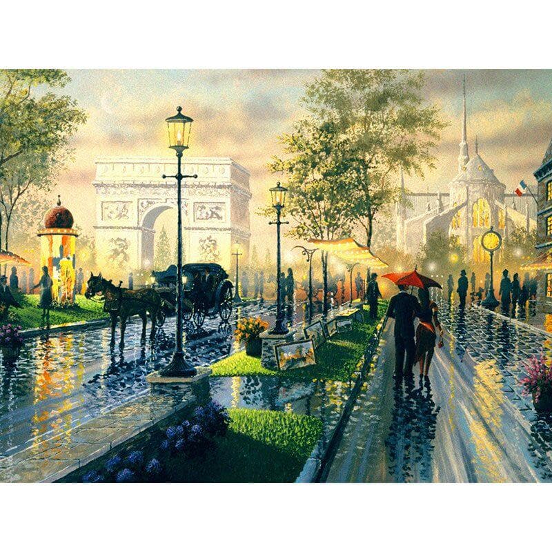 Diamond Painting Cross Stitch Full Round Drill Streetscape in the rain Diamond Embroidery 20X30CM