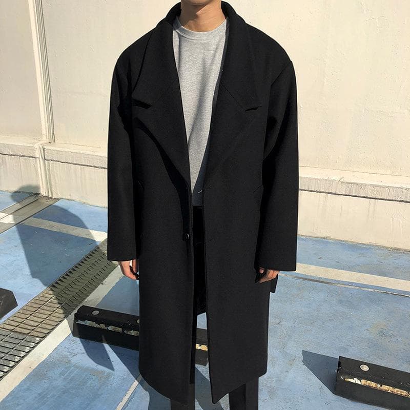 Autumn and Winter Thickened Woolen Coat Men's Mid-length Korean Style Trendy Men's Loose Windbreaker Woolen Coat M
