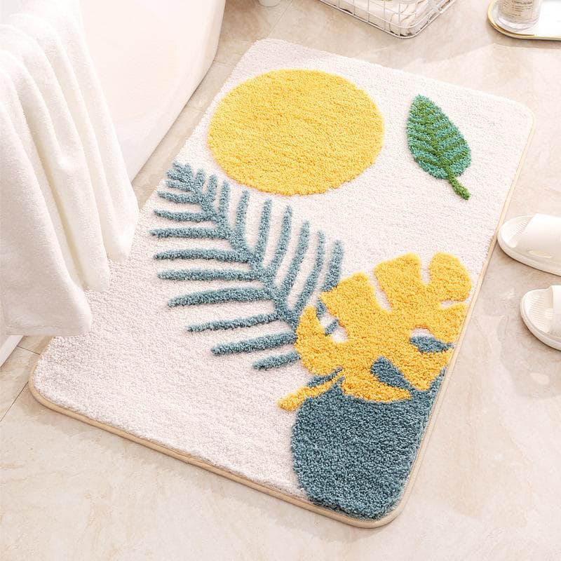Bathroom Rugs Colorful Abstract Leaves Cute Bath Mat Boho Bath Rug Microfiber Floor Mats for Tub Bathroom Indoor Doormat 40x60cm