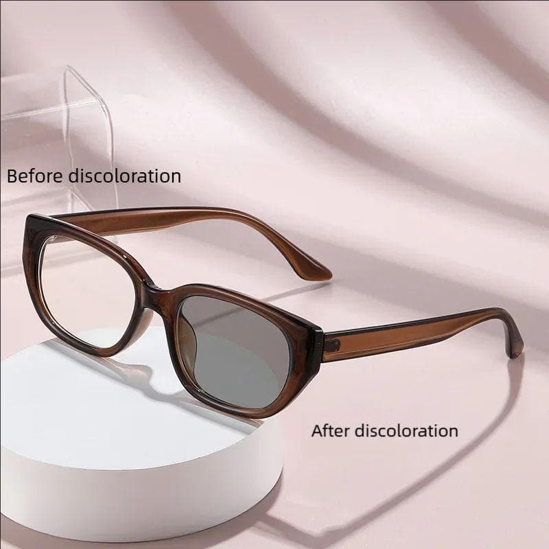 Light Sensitive Color Changing Cat Eye Glasses Small Frame Retro Trendy Personalized Outfit Face Showing Mirror 6051 -3