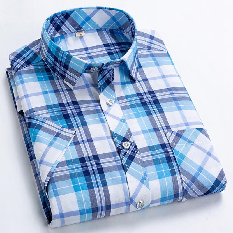 Men fashion plaid short sleeve shirt Summer 4XL