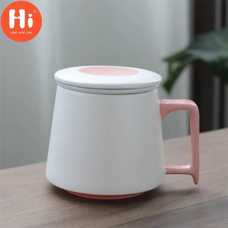 Ceramic Strainer Tea Mug with Lid and Filter Creative Porcelain Teacup Office Water Separation Cup Simple Home Drinkware Gift