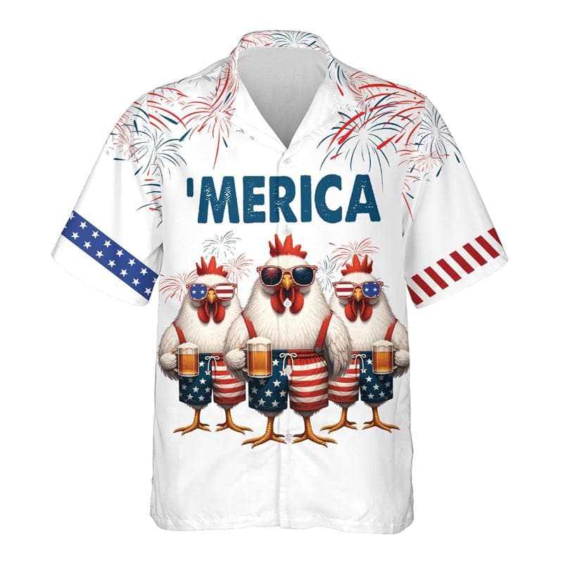 Funny Cartoon Chicken Graphic Shirts For Men Clothes Casual Hawaiian Rooster Beach Shirt Aloha Button Clothing Eggs Short Sleeve 4XL