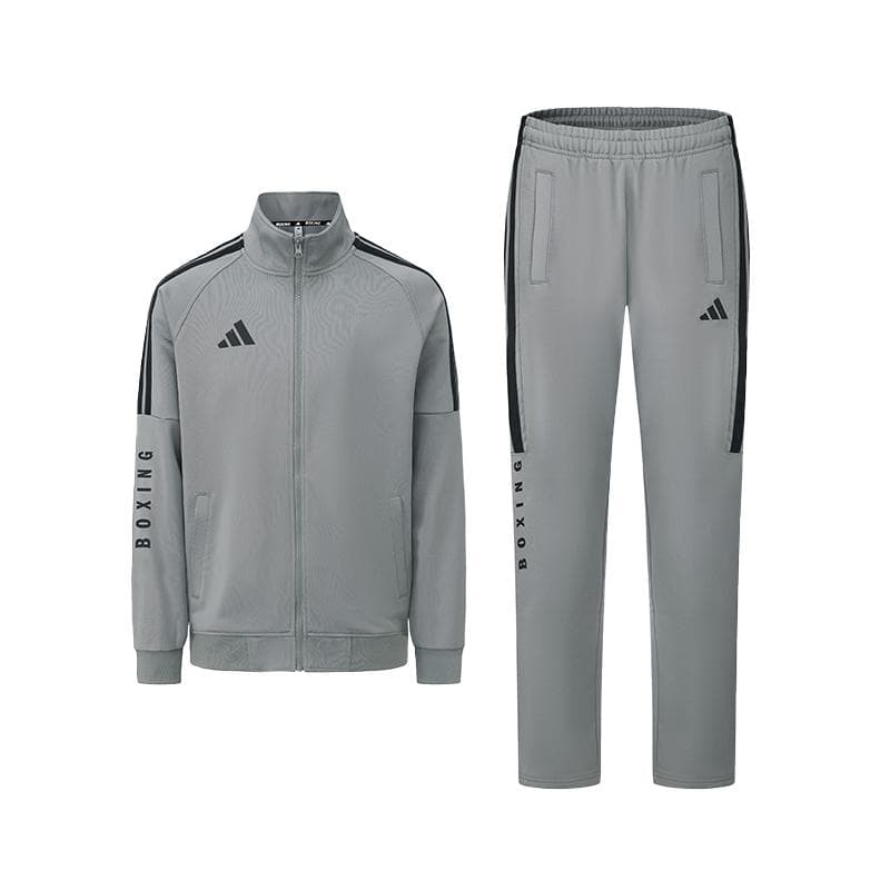 Adidas Boxing 3-Stripes Classic Retro Straight Leg Tracksuit Jacket Set Unisex Tracksuits Gray TR30JR1BX-GYB+TR30PR1BX-GYB L