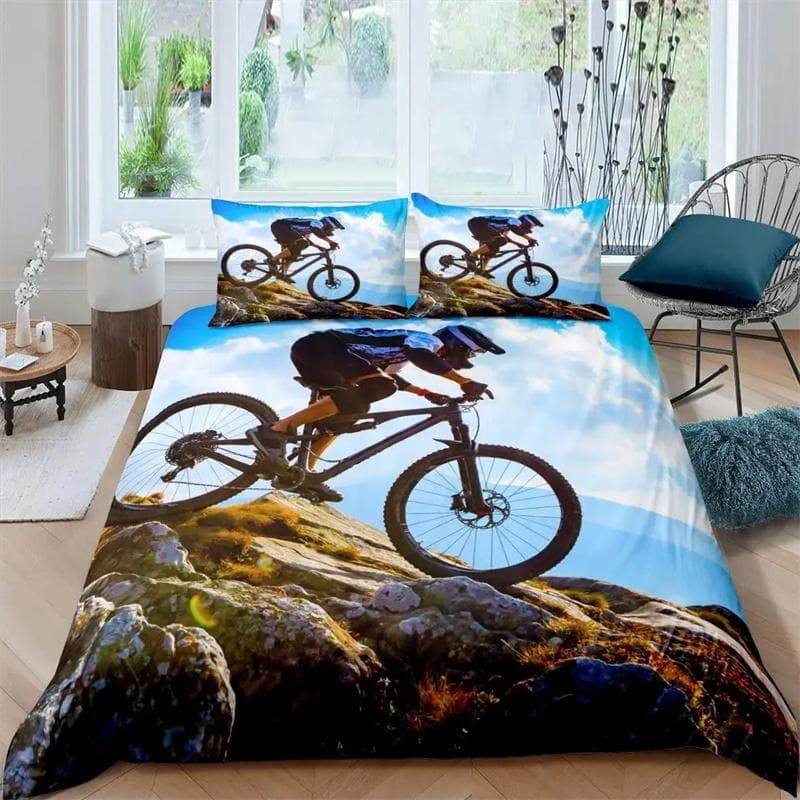 Mountain Bike  Bedding Set,Duvet Cover Comforter Bed Set Quilt Cover Pillowcase,King Queen Twin Size Boys Girls Adults 140x200cm 2pcs