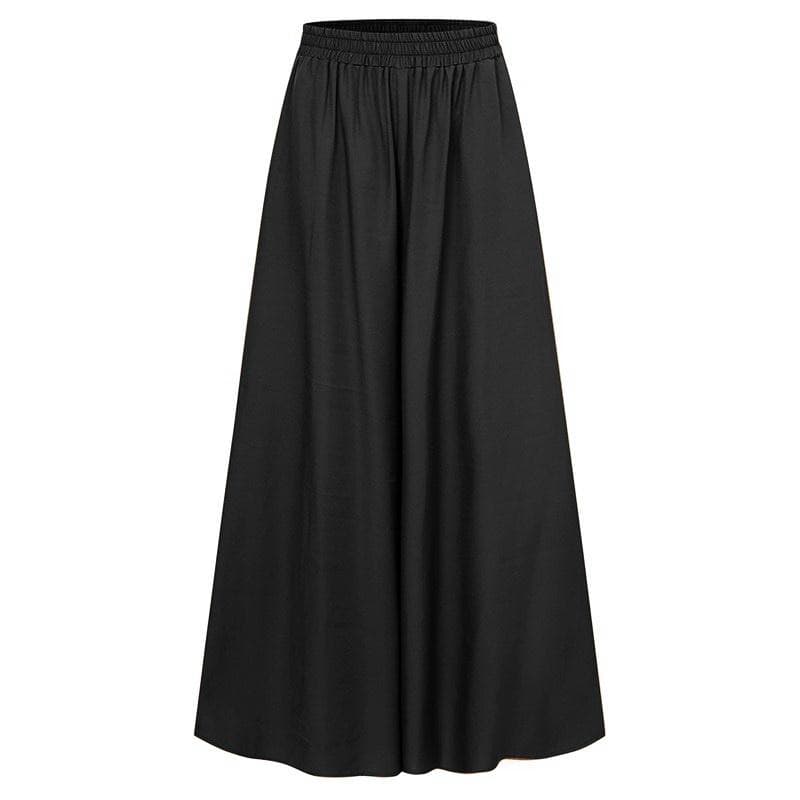 Spring Autumn Elastic Wide Band Leg Pants Female Solid Wide Full Length Pants Female Casual Ladies Trousers Plus Size S black