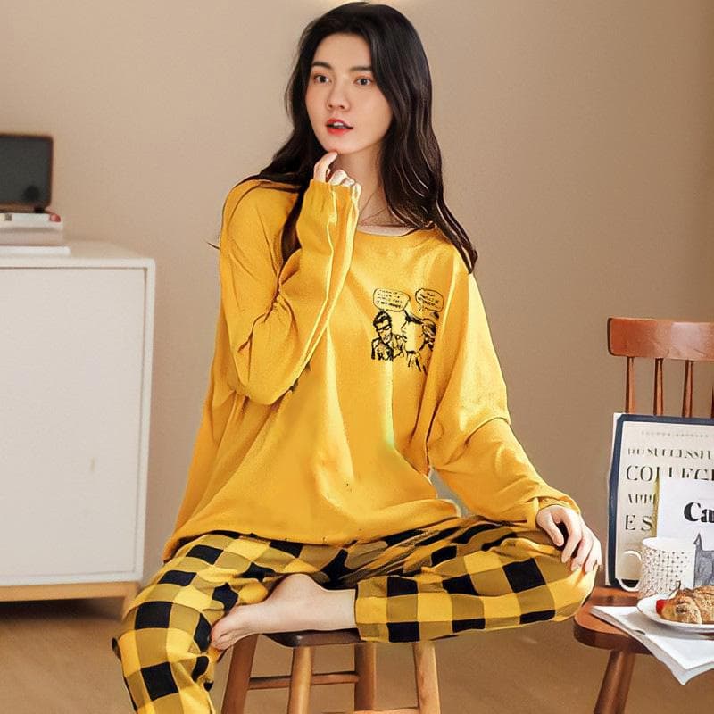 Plus Size Womens Fashion Girls Pajamas Long Sleeve Tops Pants Set Sleepwear Bamboo Print Fresh Family Pajamas Set 4XL