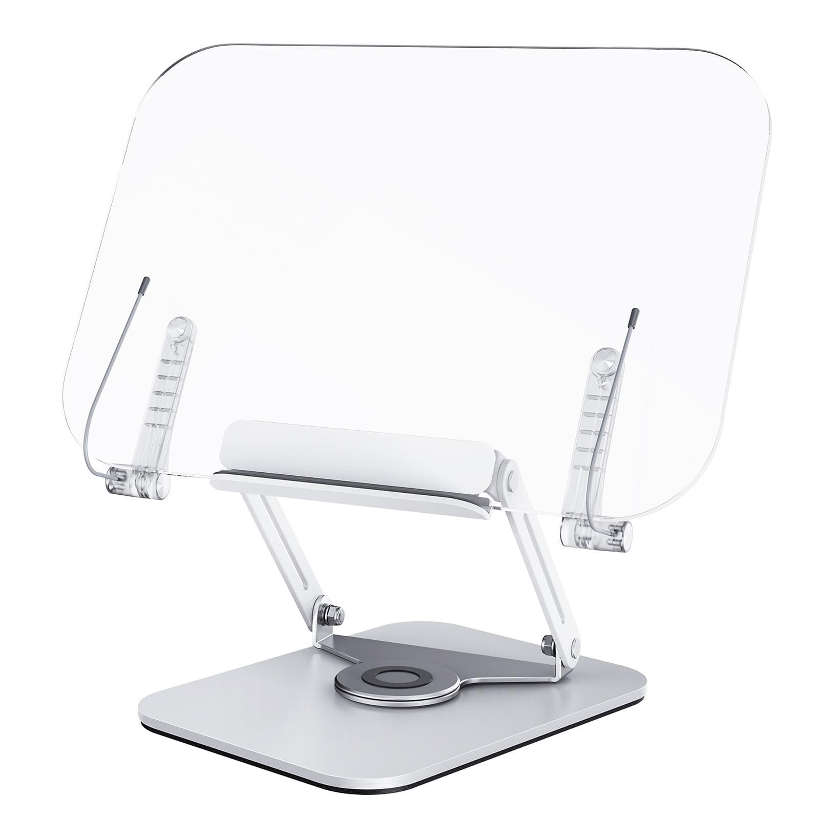 Bisofice Desktop Book Stand for Reading with 360 degrees Rotating Base Transparent Acrylic Panel & Page transparent