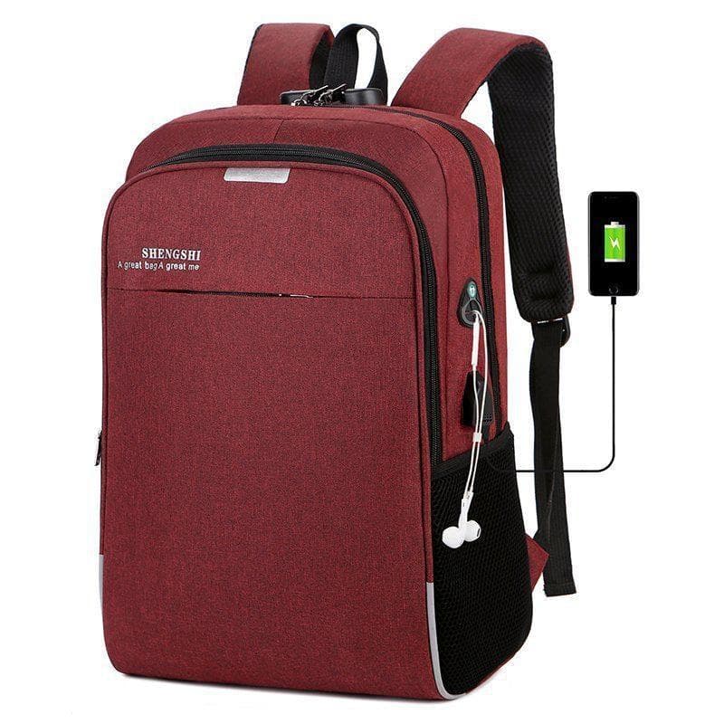 1PCS USB Charging Casual Backpack Business Printed Multifunctional Burglar Proof Bag Men's and Women's Schoolbag Large Capacity Durable Computer Bags red