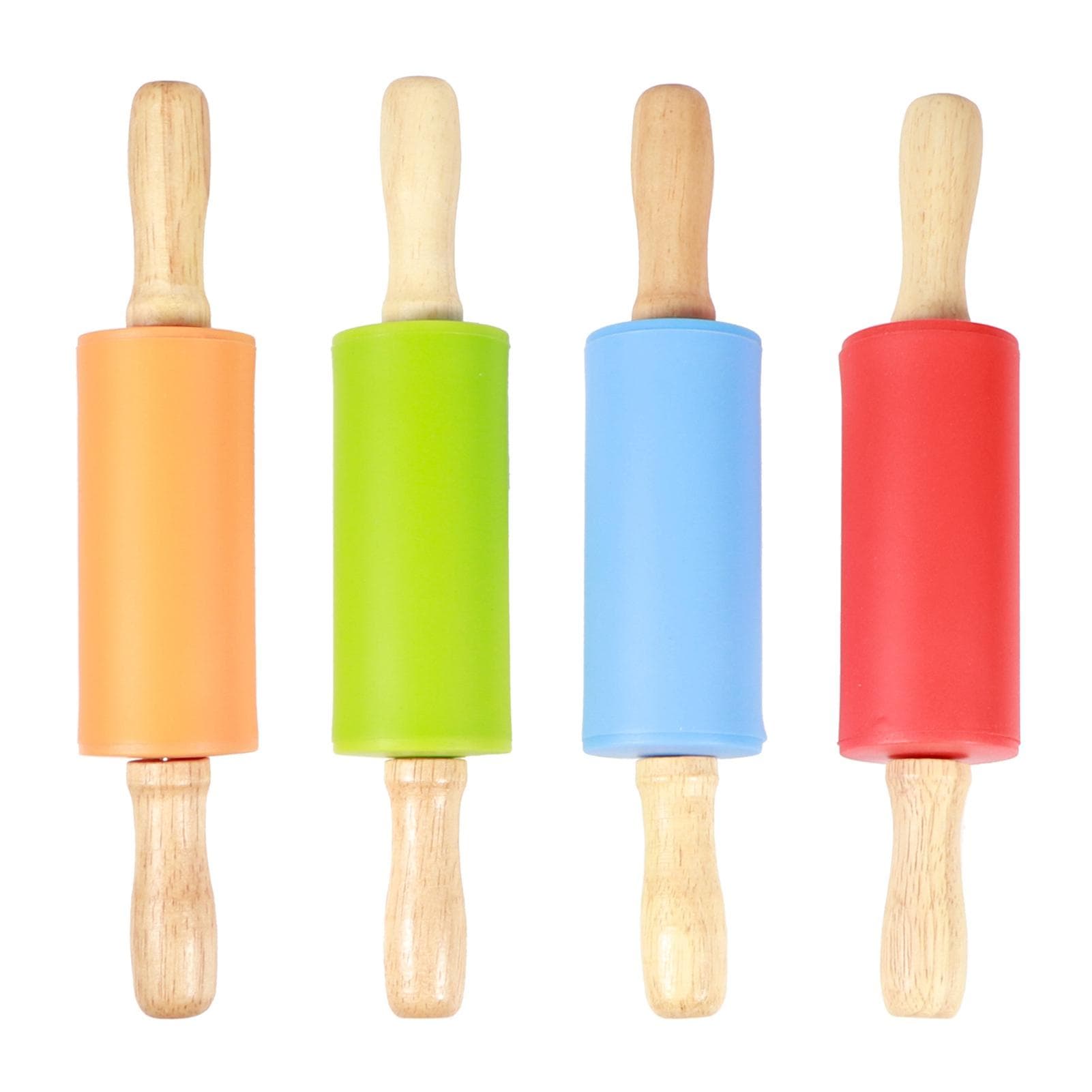 4PCS Mini Rolling Pin Wooden Handle Non‑Stick Silicone Rolling Pins for Home Kitchen Children