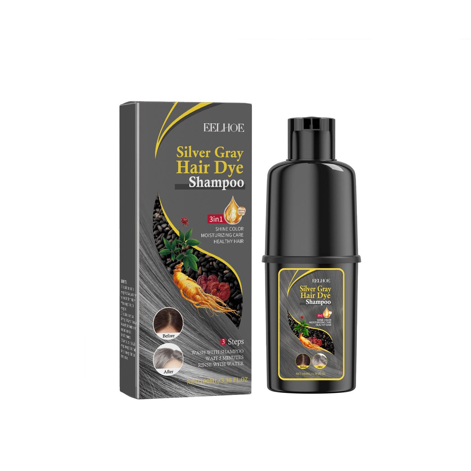 5 Colors Silvery Gray Hair Color Shampoo Hair Care, The Hair Care Shampoo Series Gently Moisturizes The Scalp and Makes It Easy To Change Colors silver/grey