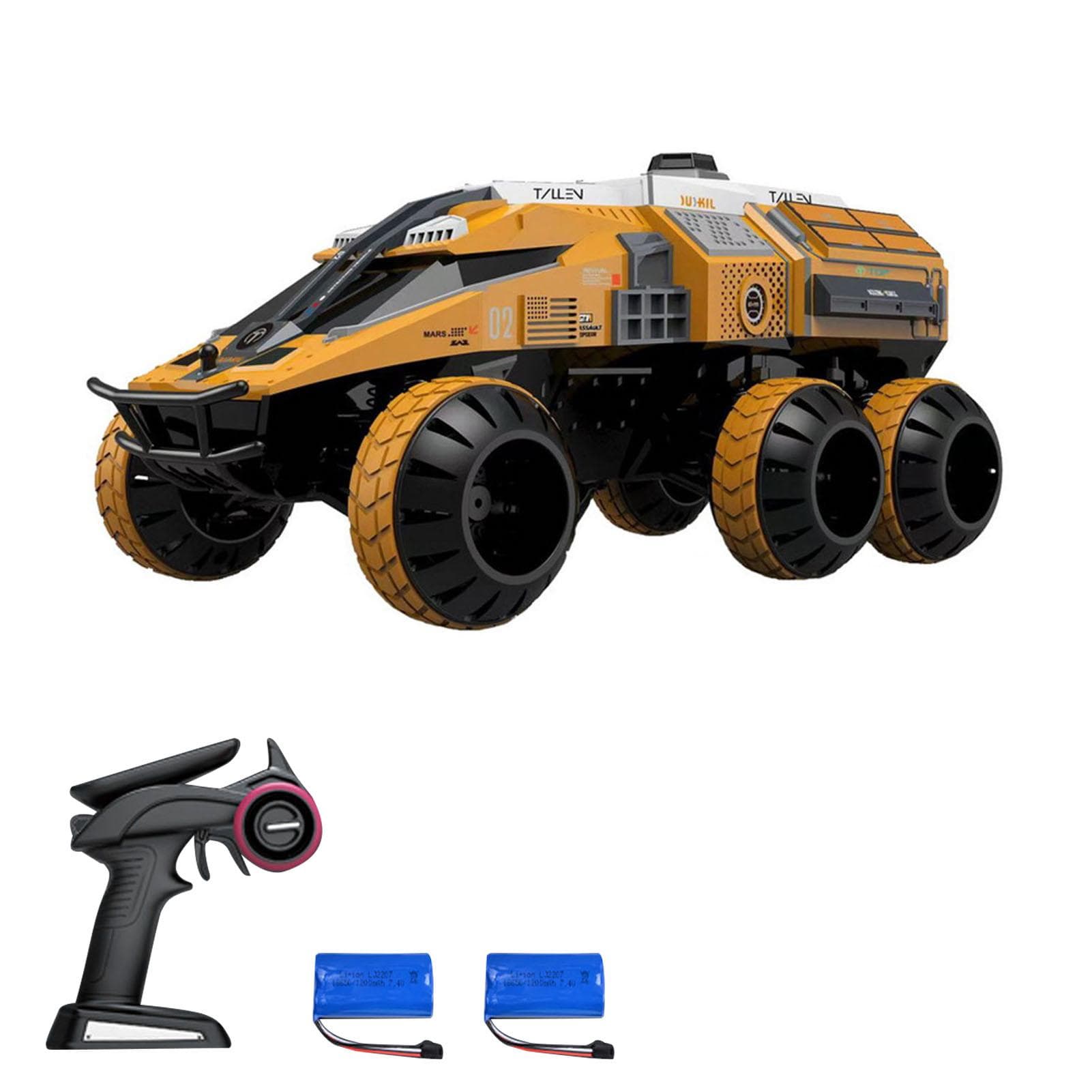 Mars Detecting Car 1/12 RC Car for Kids RC Space Vehicle Hidden Lift Water Bomb Shooting Conquer 2 battery yellow