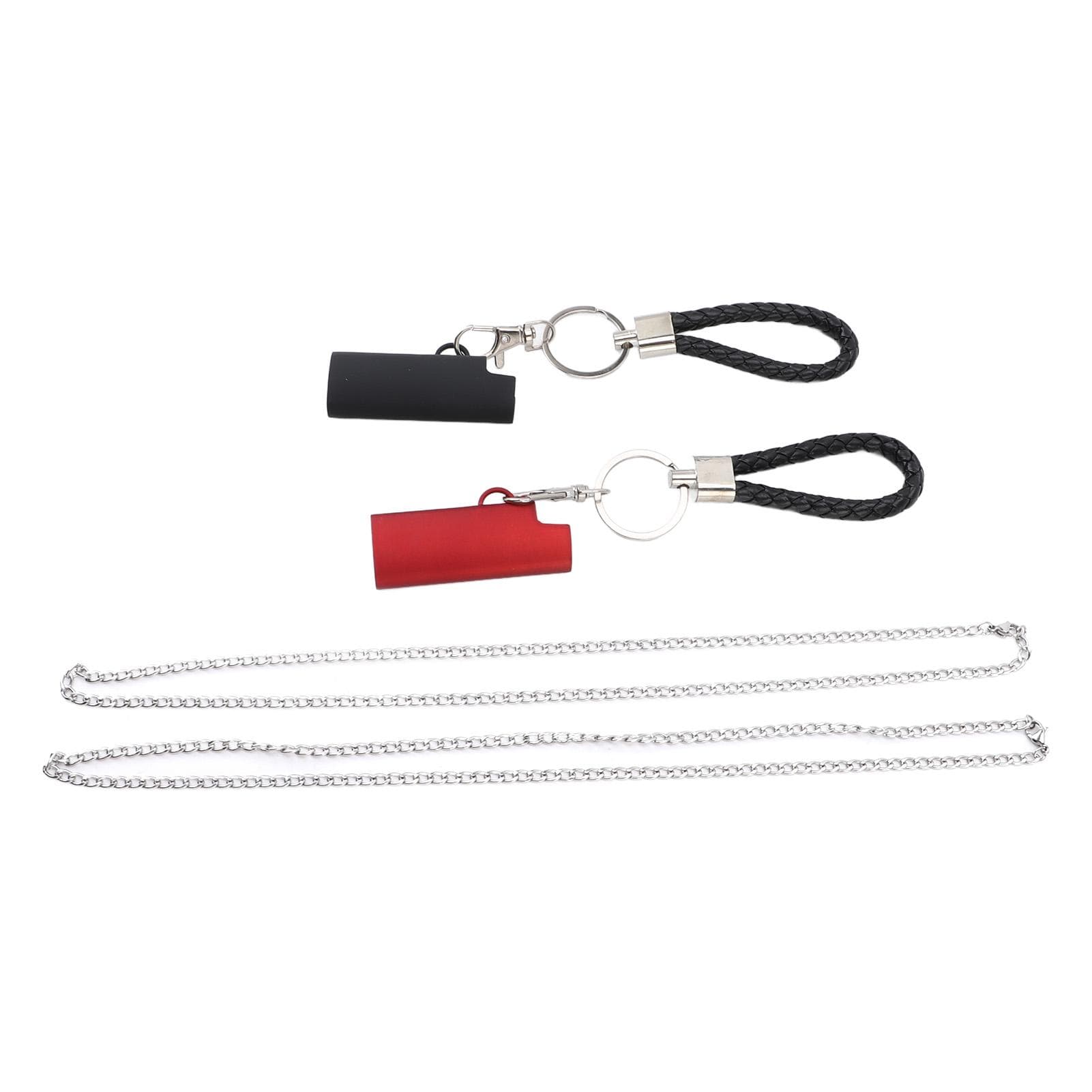 2 Set Spring Clip Keychain Aluminum Alloy Key Ring Key Holder with Lighter Case for Home Travel red black