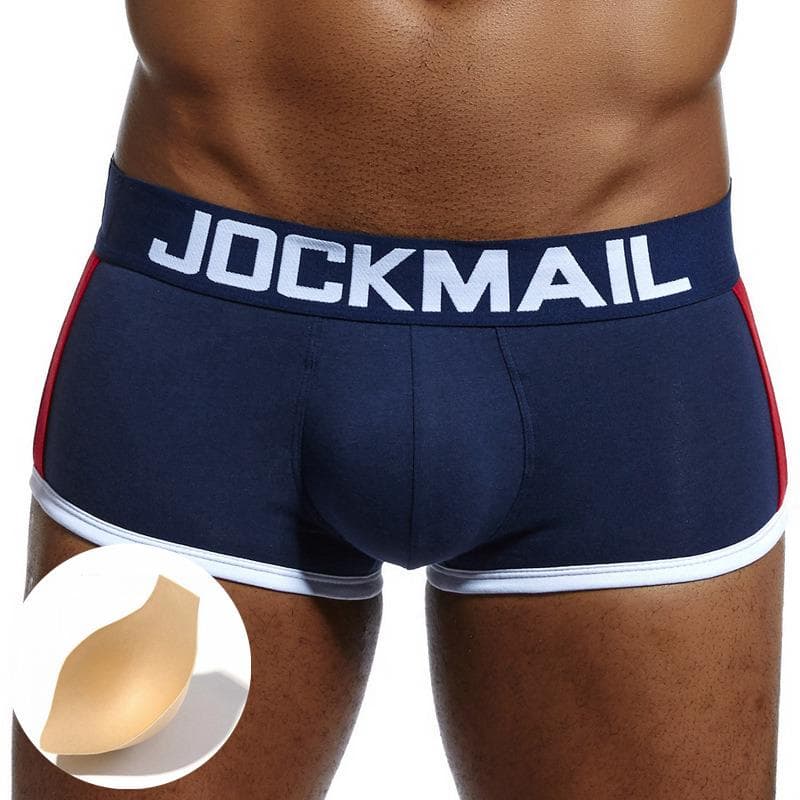 Boxer Briefs JOCKMAIL Brand Cotton Trunks Removable Sponge Padded Pads Men's Underwear Push Up Being Shaped Sports Men's Underpants XL navy blue