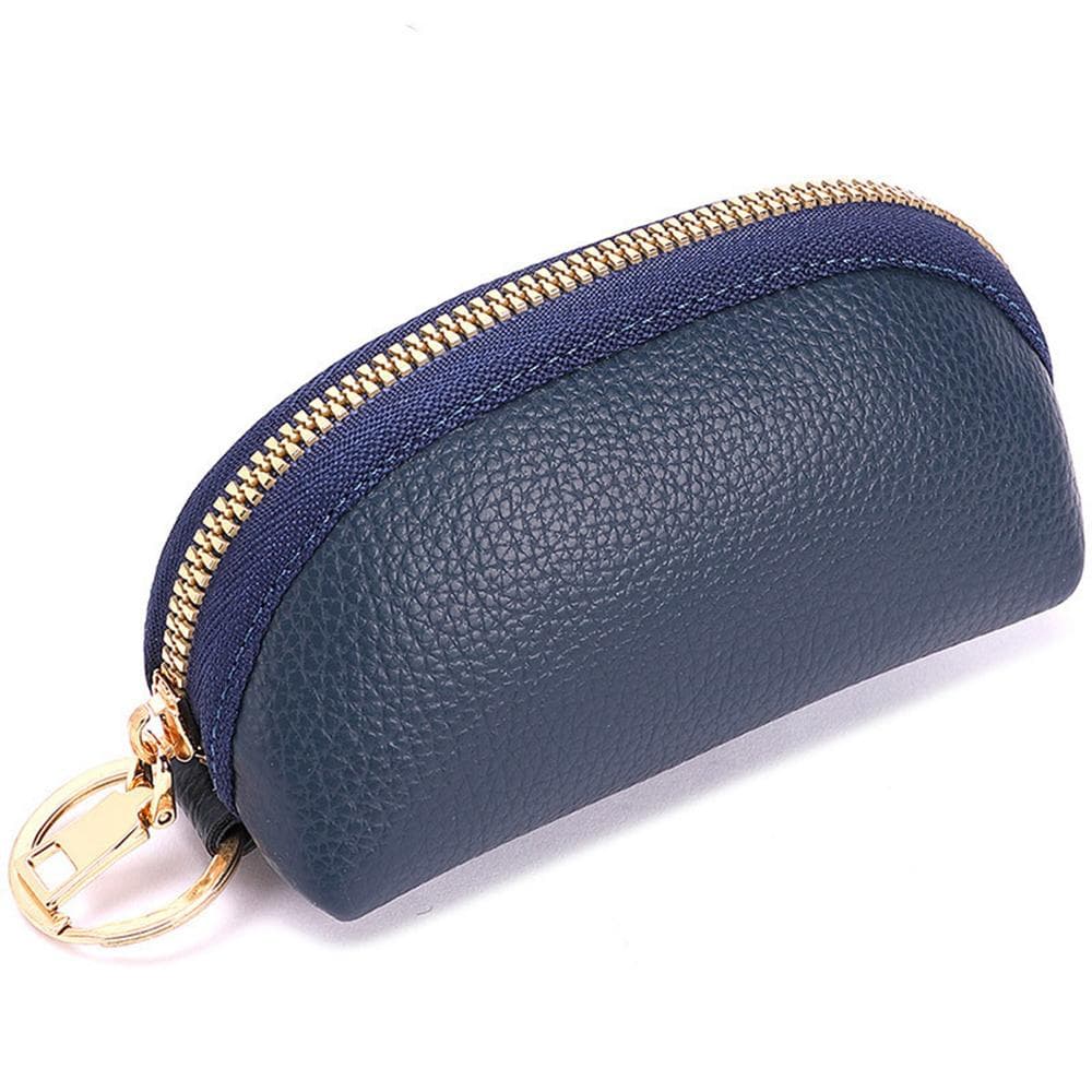 Soft Leather Key Holder Organizer Pouch Men Women Car Key Wallet House Keychain Housekeeper Key Case Zipper Bag Mini Card Bag blue