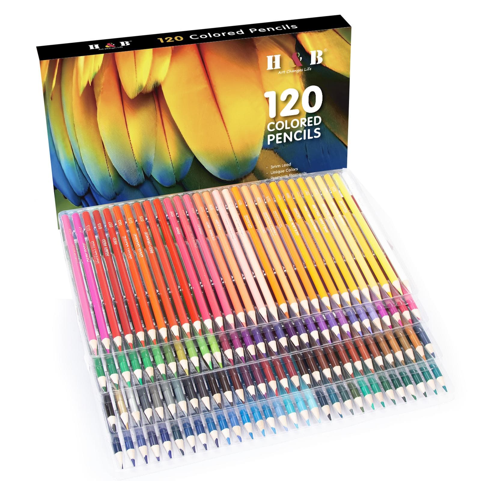 H&B 120 Colored Pencils Pre-Sharpened Color Sketch Pencils Art Supplies Bold 3mm Core with Storage 120 colors multicolour