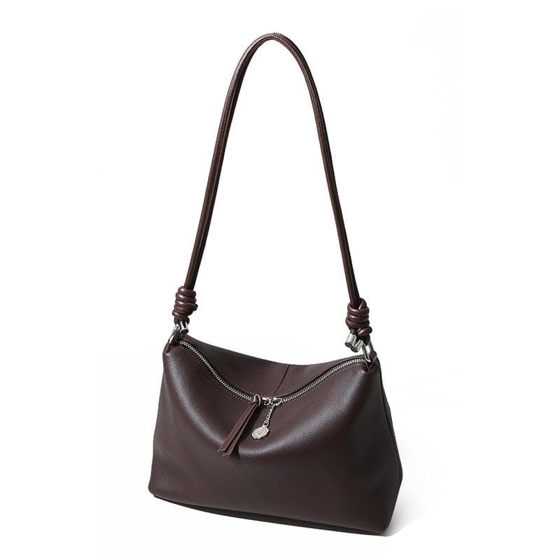 Top-grain Leather Drawstring Underarm Single-shoulder Bag, Women's Bag with Large Capacity and A High-end Feel, Crossbody Bag coffee