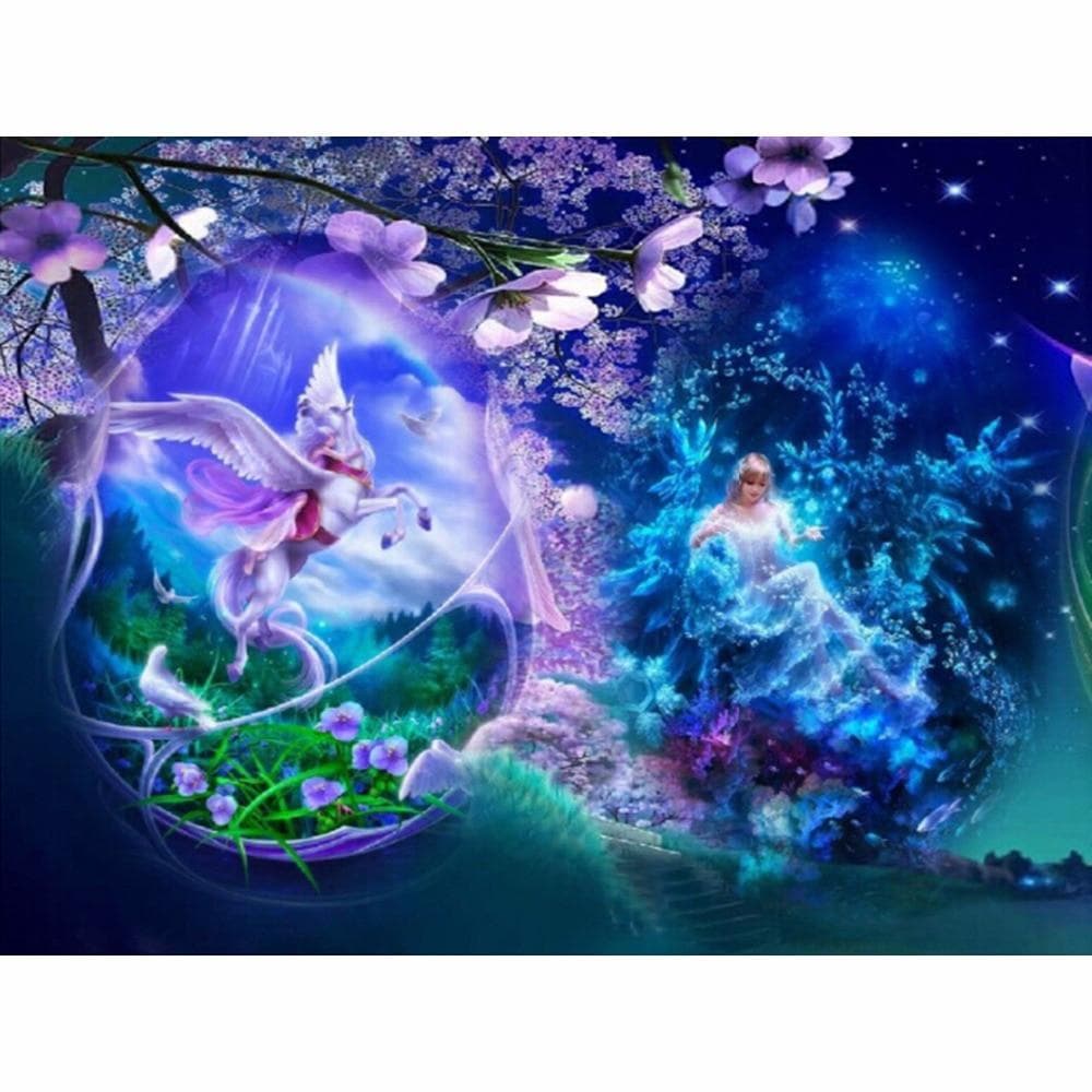 Diamond Embroidery Flying Horse and Girl Diamond Painting Diamond Crafts Diamond Pattern Paintings 20X30CM