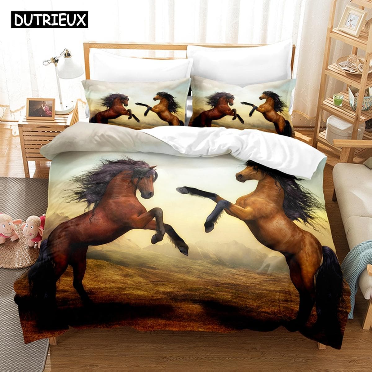3D The Horse Bedding Sets Duvet Cover Set With Pillowcase Twin Full Queen King Bedclothes Bed Linen EU single(135x200cm)