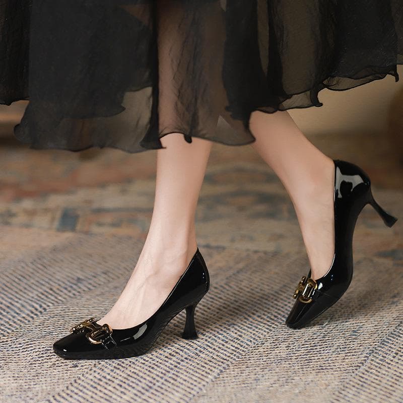 Single shoe women's new high heels Korean version shallow metal buckle stiletto shoes temperament commuter shoes 40
