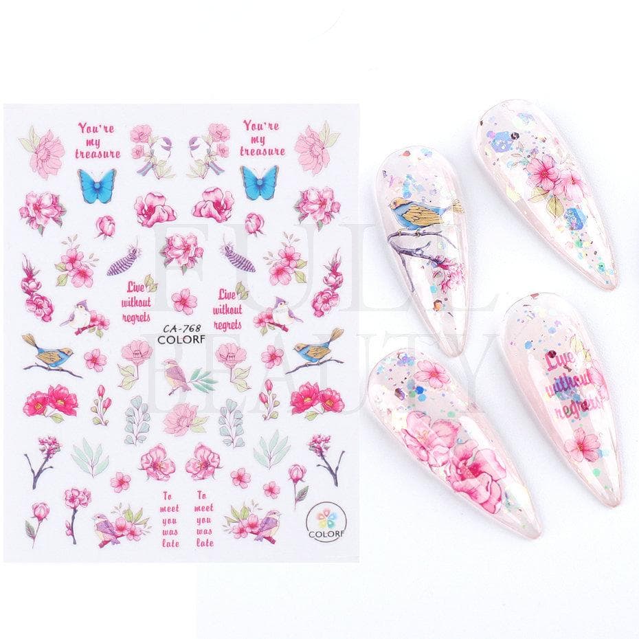 1Pc 3D Nail Stickers Flower Plants Nail Art Decals Floral Leaf Spring Sliders Manicure Decor