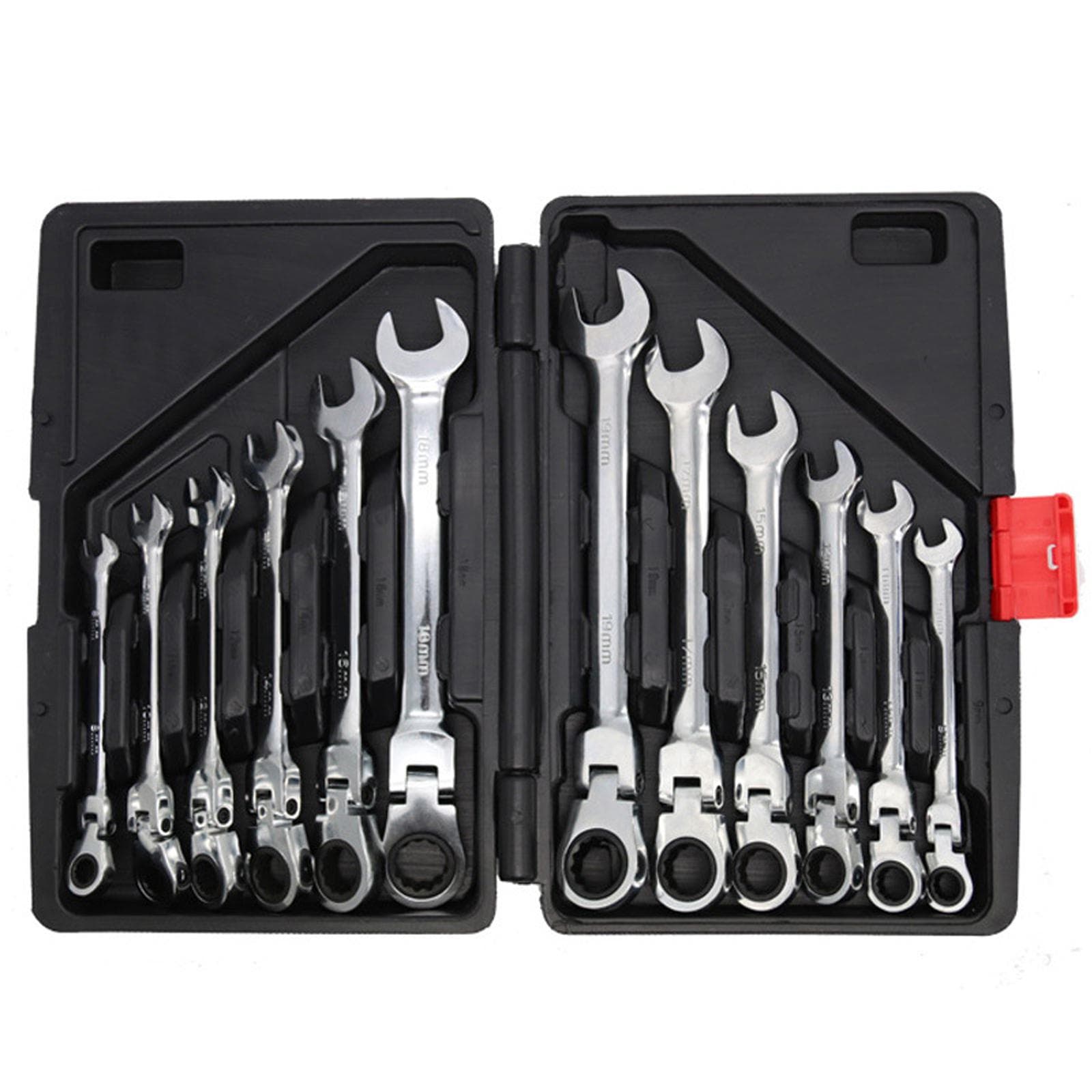 Ratcheting Wrench Set, 12Pcs Chrome Vanadium Steel 8-19mm Flexible Head and Fixed Head Dual-use 12Pcs & Flexible head