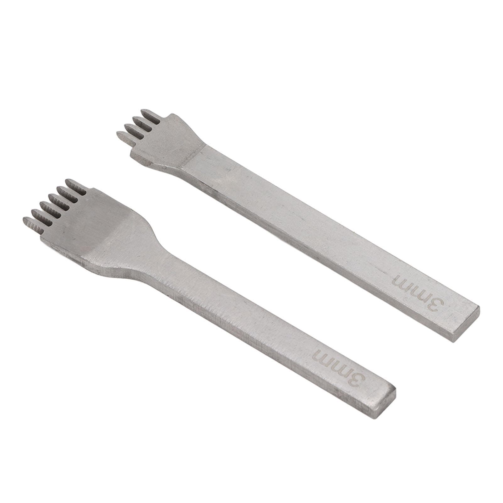 2 Pcs 3mm 4 Teeth 6 Teeth Leather Pricking Iron Fine Polishing White Steel Leather Prong Punch with