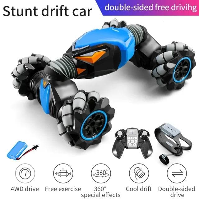 New RC Car 4WD Radio Control Stunt Car Gesture Induction Twisting Off-Road Vehicle Light Music Drift Toy High Speed Climbing RC Car Handle+ gesture remote control 1 battery blue