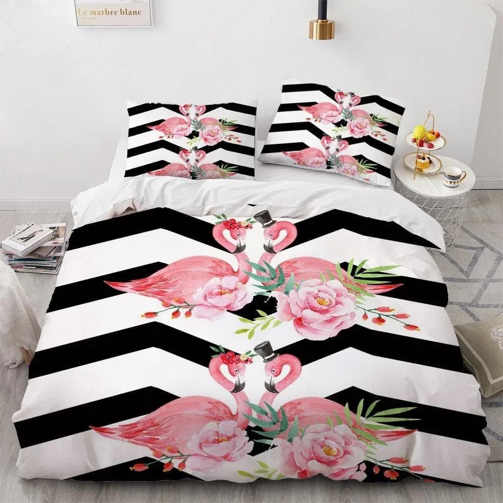 Flamingo Duvet Cover King Queen 3D Pink Animal Bedding Set for Kids Teens Adults Watercolor Style Quilt Cover with Pillowcase EU King 240x220cm
