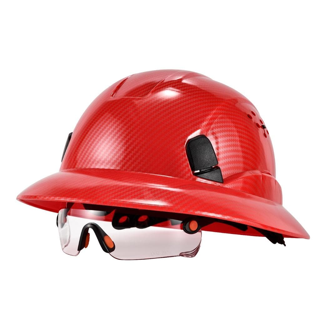 LOEBUCK New carbon fiber full-brim safety helmet with CE goggles anti-collision construction site hard hat GM850 red
