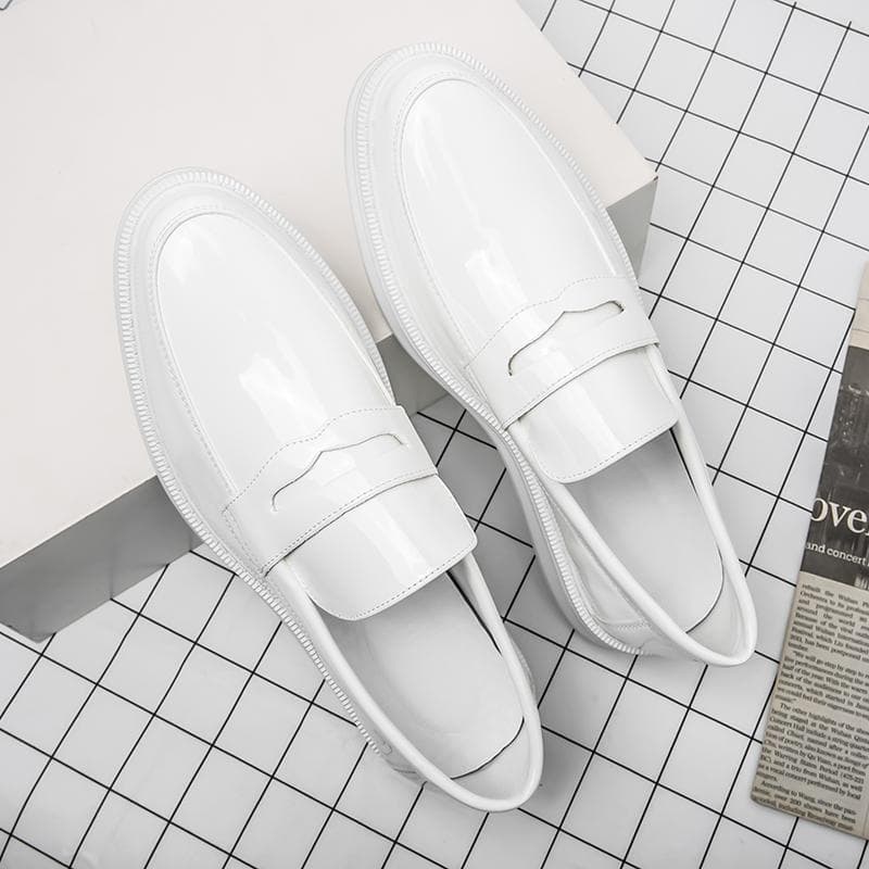 Korean Style Men Fashion Business Wedding Formal Dress Black White Shoe Genuine Leather Shoe Point Toe Brand White Leather Shoes 43 white