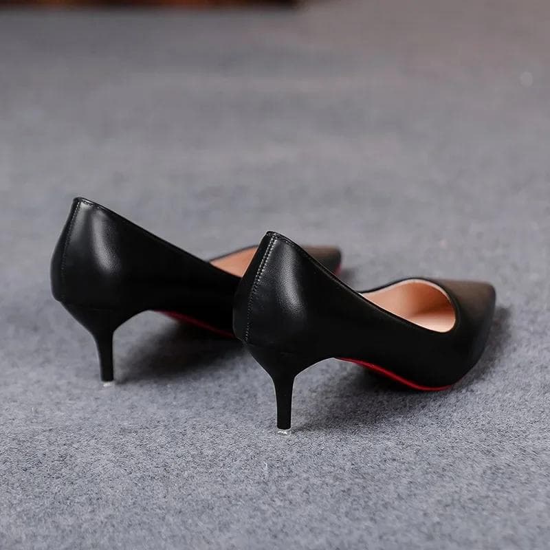 Fashion Sexy Fashion Women's Soft Leather Pumps Spring New Thin High Heels 2024 New Dress Shoes Ladies Stiletto Black Big Size 37