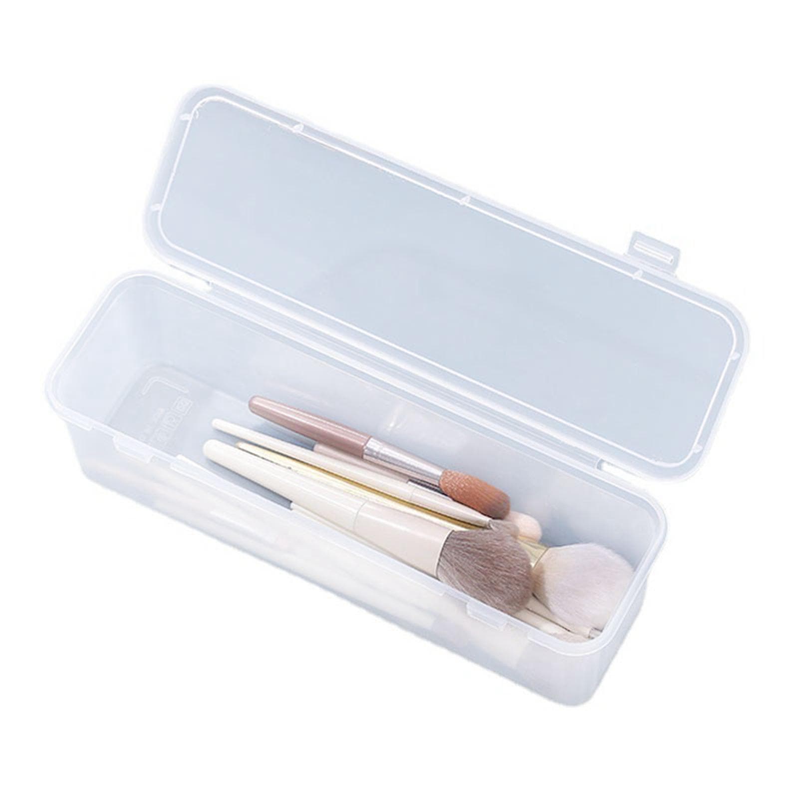 Long Brush Storage Box Portable Clear Plastic Makeup Brush Organizer with Cover Multifunctional