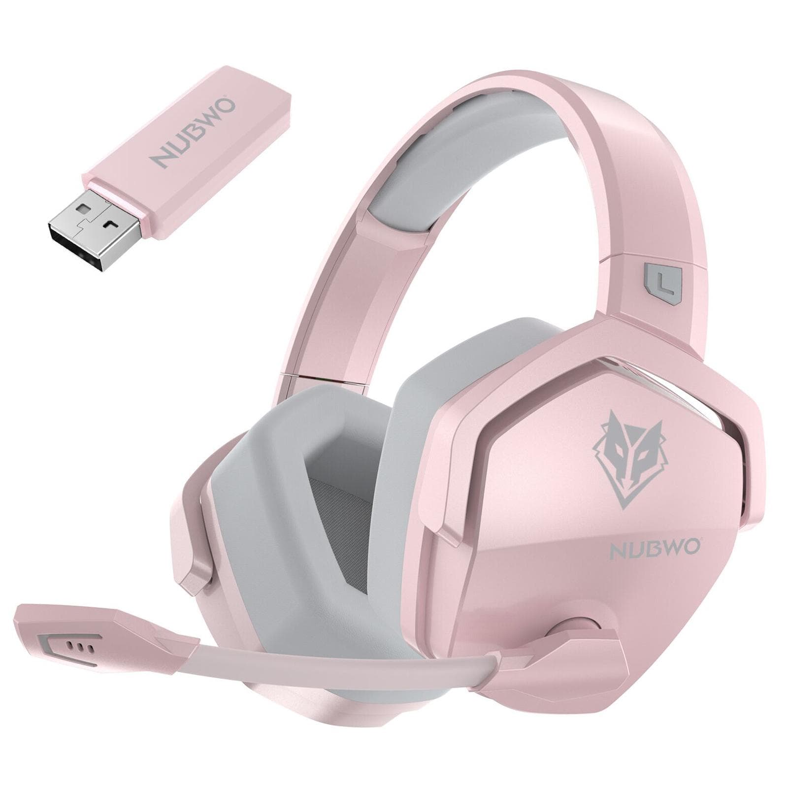 NUBWO G06 Wireless Gaming Headset for PS5 PS4 PC Laptop Noise Cancelling Over Ear Headphones with Mic pink