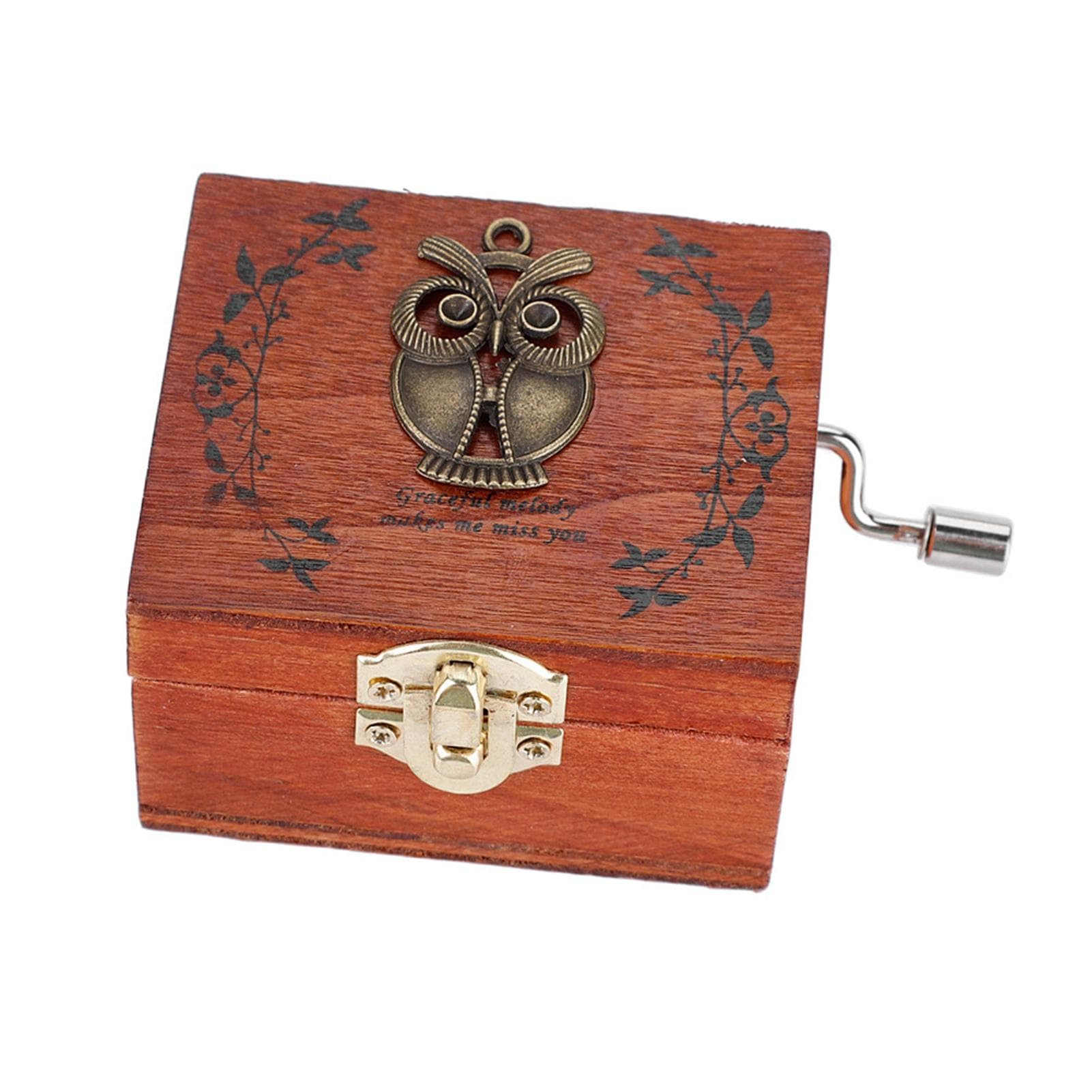 1pc Wooden Hand Crank Music Box Mechanical Classic Craft Birthday Gift (Owl)