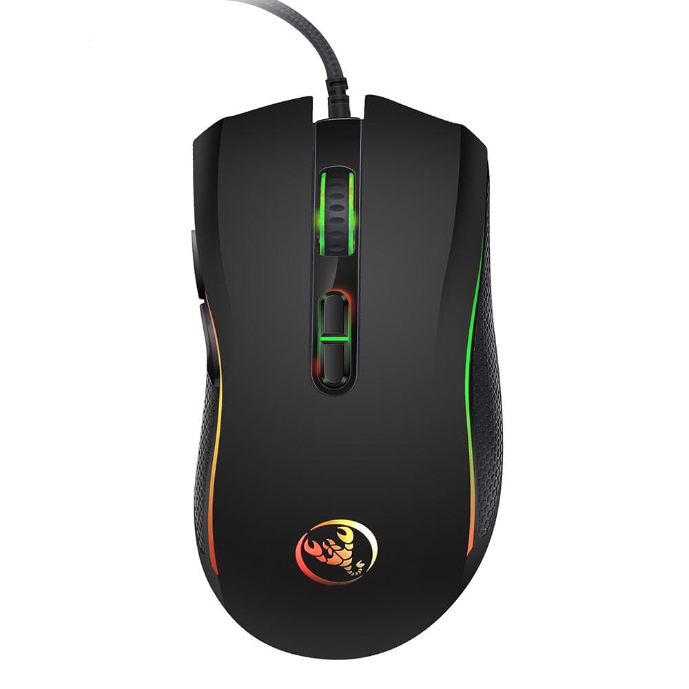 HXSJ A869 Wired Gaming Mouse 3200DPI 7 Buttons 7 Color LED Optical Computer Mouse Player Mice black