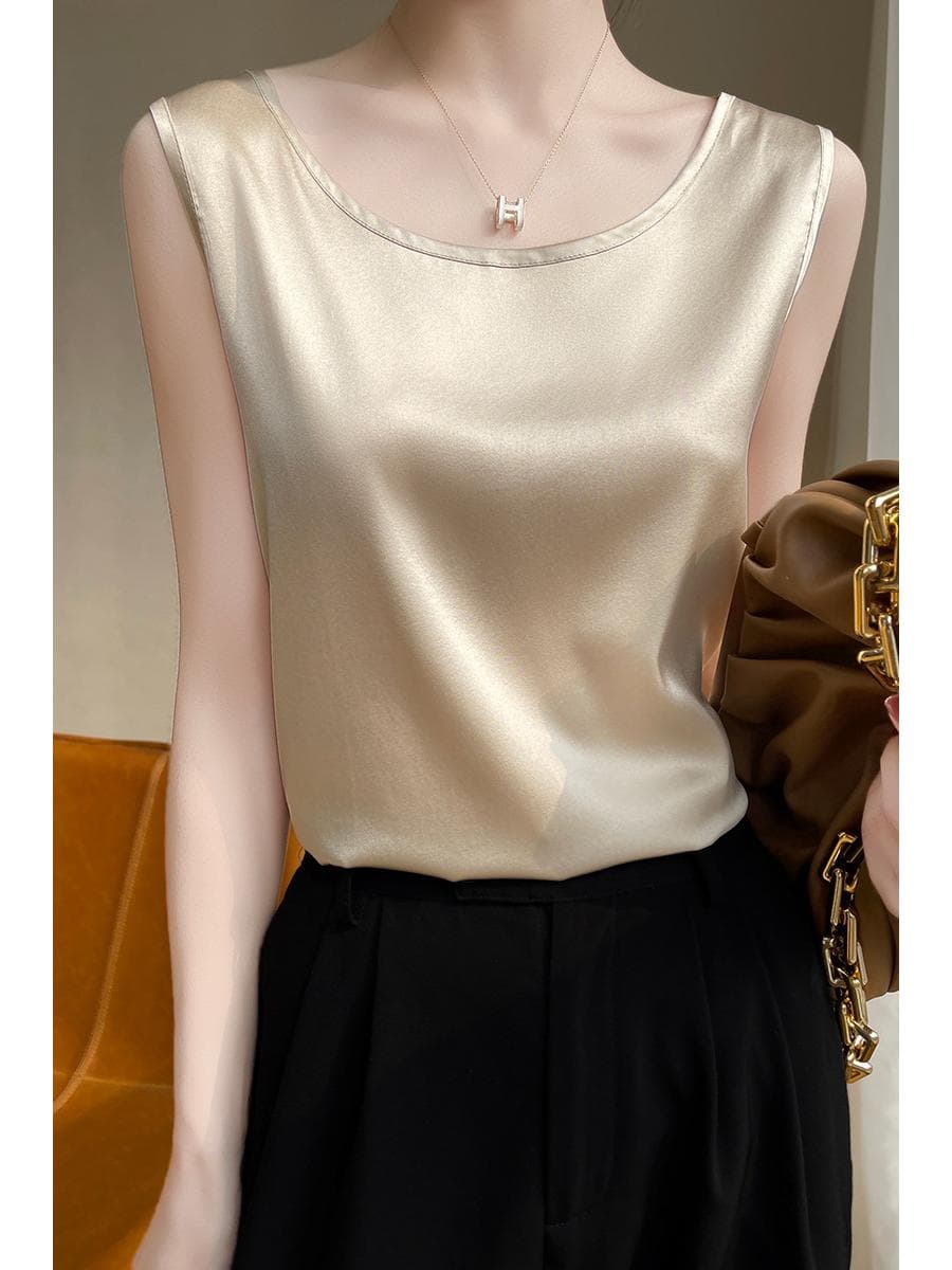 Women's Mulberry Silk Camisole: Loose-Fit Round Neck Sleeveless Top XL (115-130 lbs)