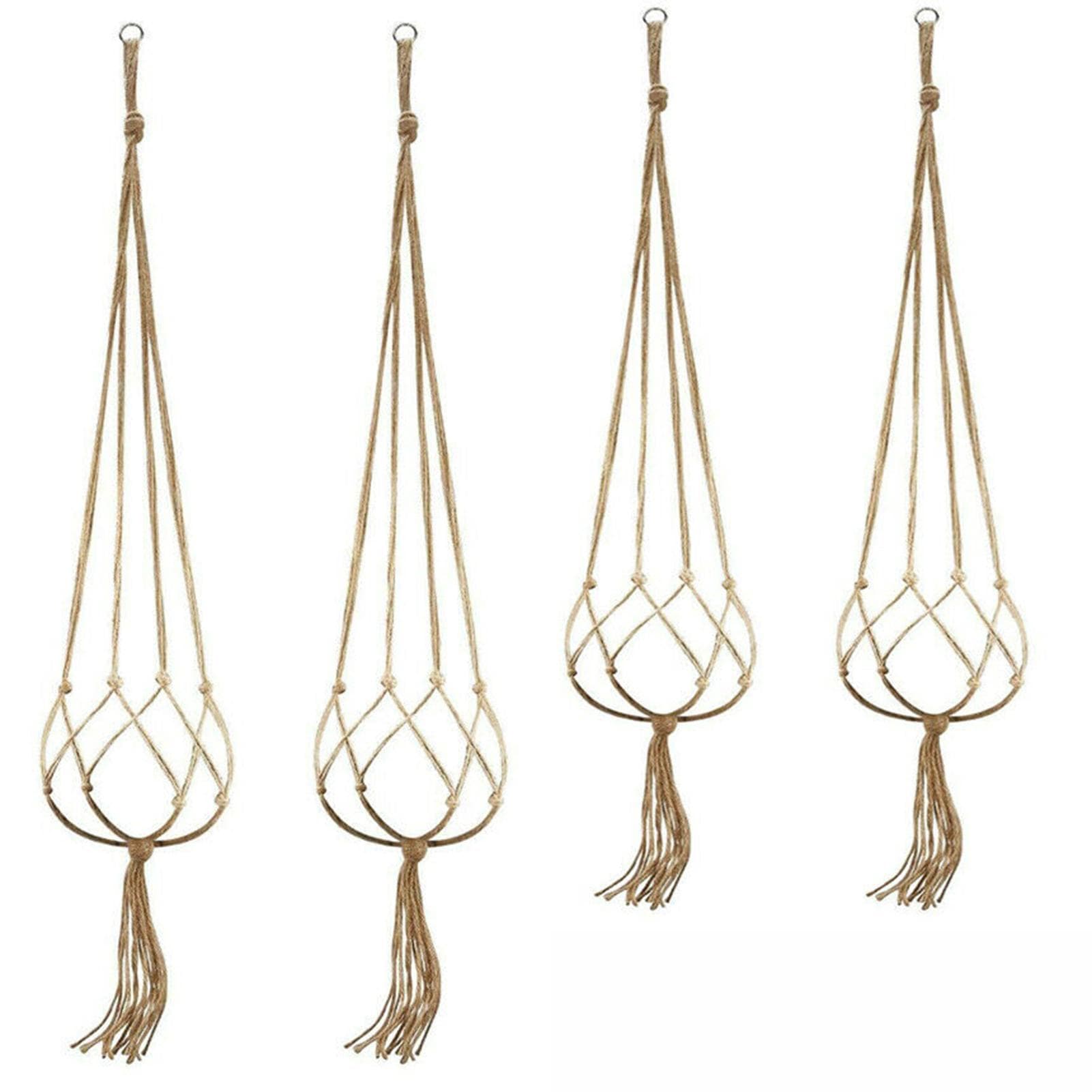 4Pcs Macrame Plant Hanger Vintage Rope Basket Indoor Outdoor Flower Pot Holder Decoration 4Pcs