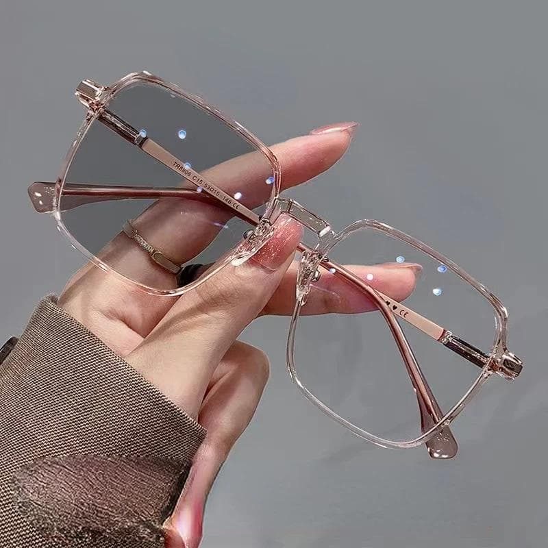 Photochromic Sun Glasses Women Anti Blue Light Large Frame Color Changing Decorative Glasses UV Protection Turn gray