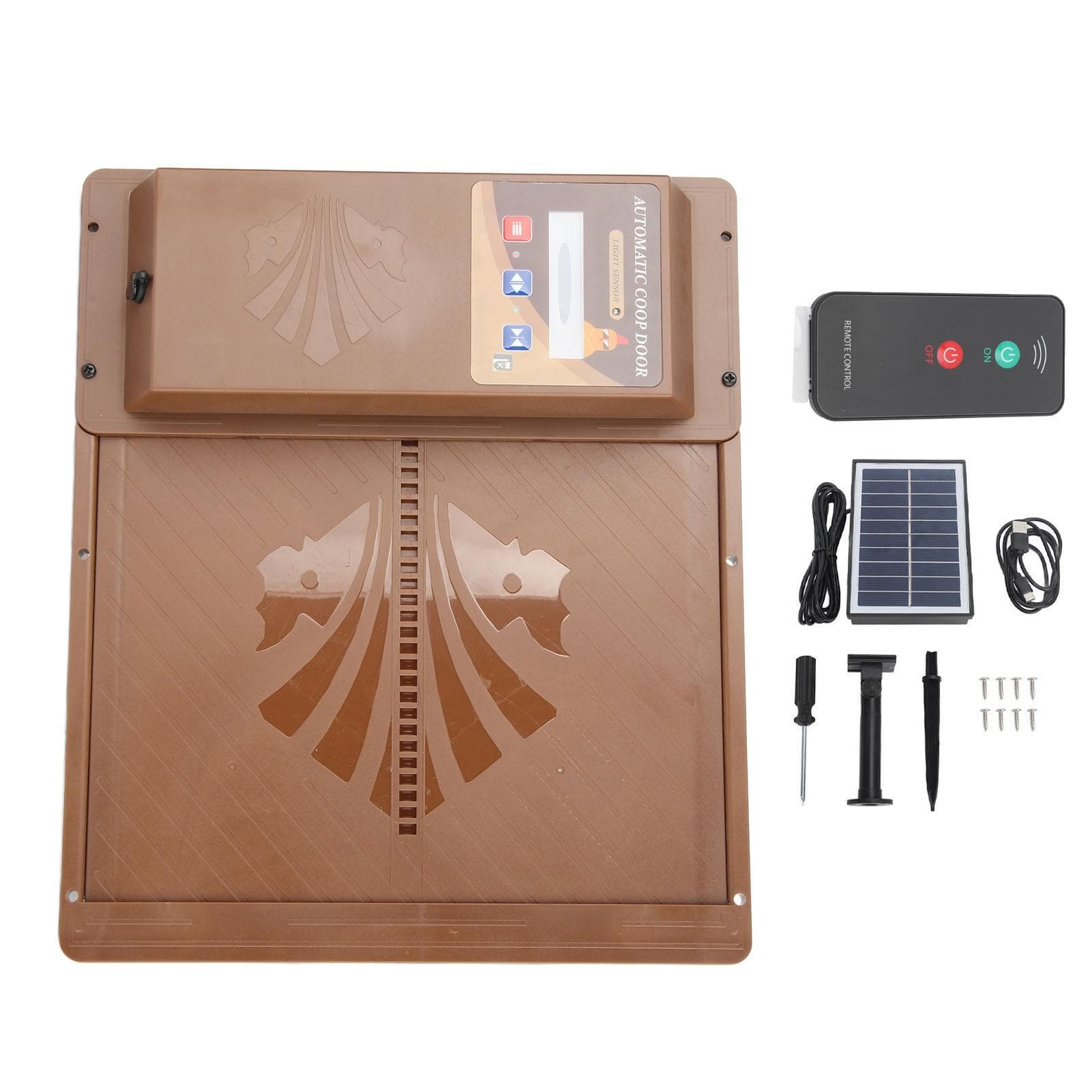 Solar Powered Automatic Chicken Coop Door USB Horizontal Open 3 in 1 Automatic Chicken Coop Door brown