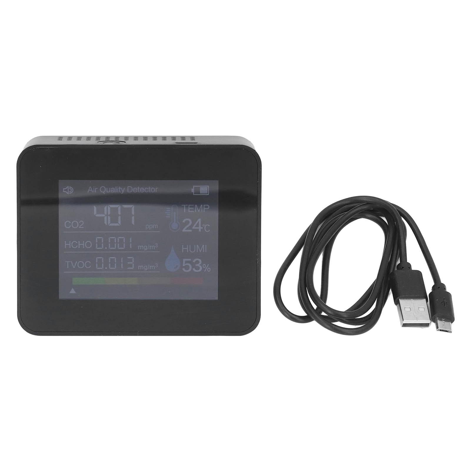 Portable Carbon Dioxide Detector USB Charging Temperature and Humidity Tester with Color Screen black