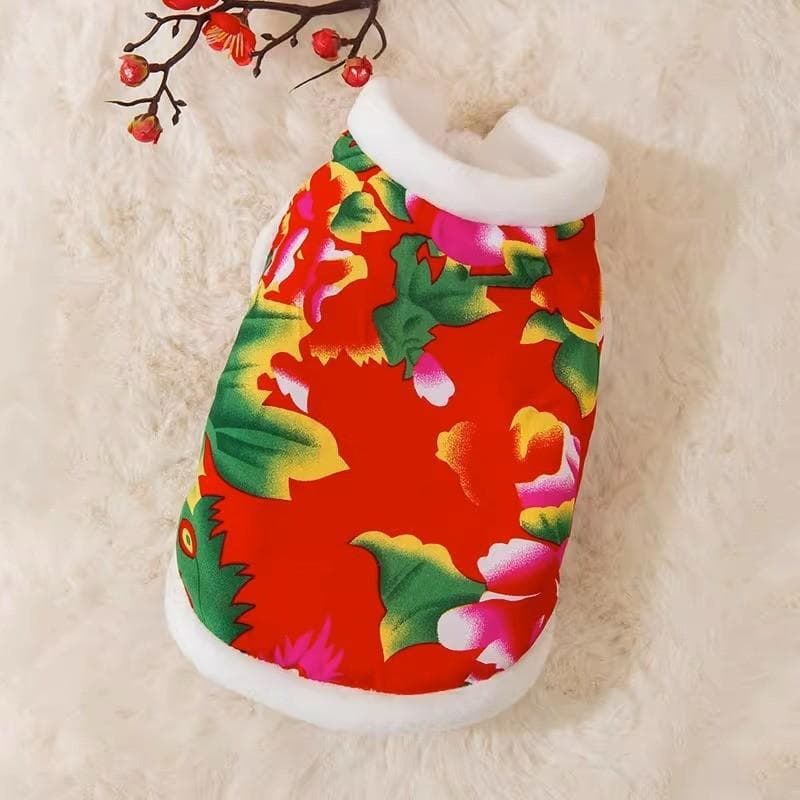 New Year's Pet Tang Suit Lion Dance Couple Cotton-padded Clothes New Year's Clothing Festive Dog Clothes Cat Two Feet Warm Dog Clothing S