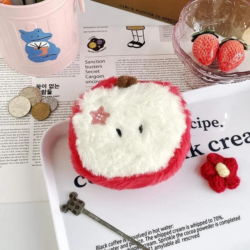 Kawaii Cartoon Mini Apple Plush Zero Wallet Cute Red Apple Fruit Coin Purse Wallet Headphone Key Storage Bag Gift