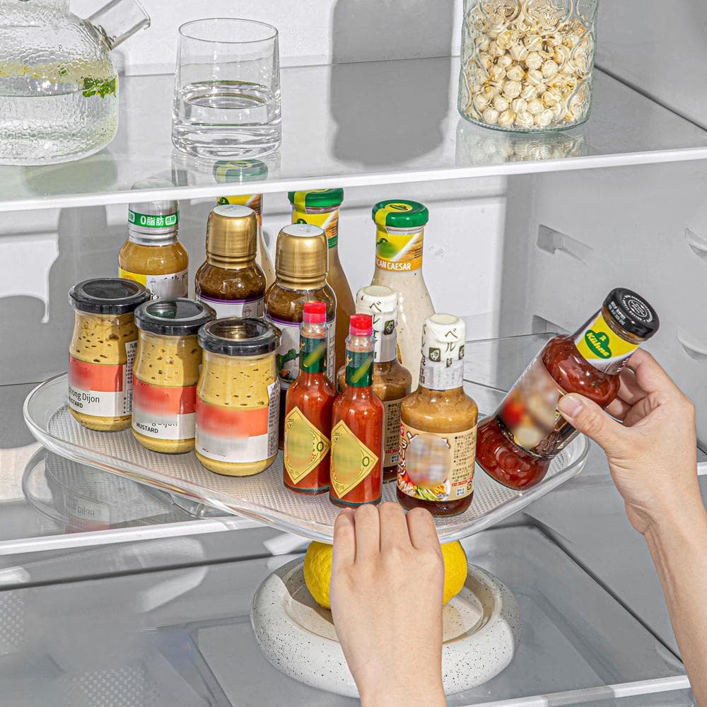 Lazy Susan Turntable Organizer for Refrigerator Clear Rotating Rectangular Storage Tray for Large transparent