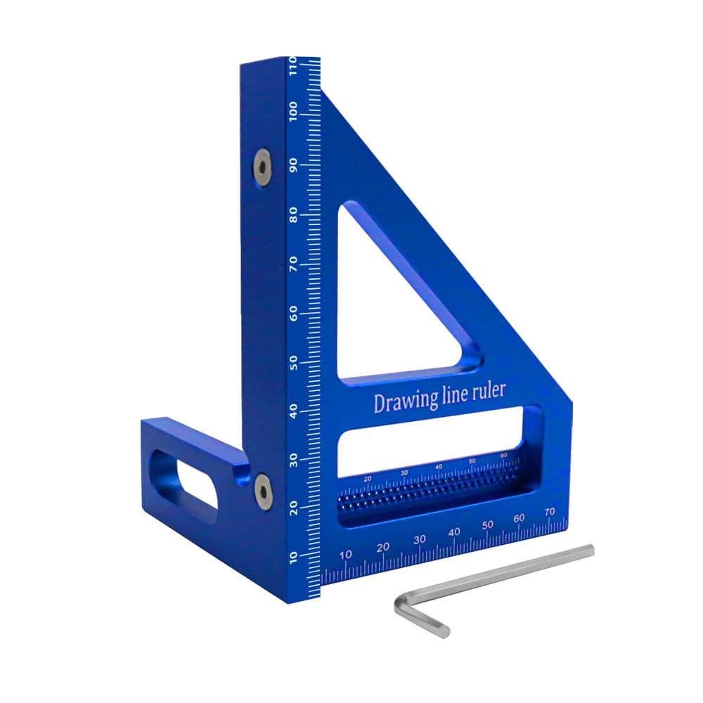 Woodworking Measuring Ruler 45/90 Degree Triangle Scriber Square Protractor Aluminum Alloy blue