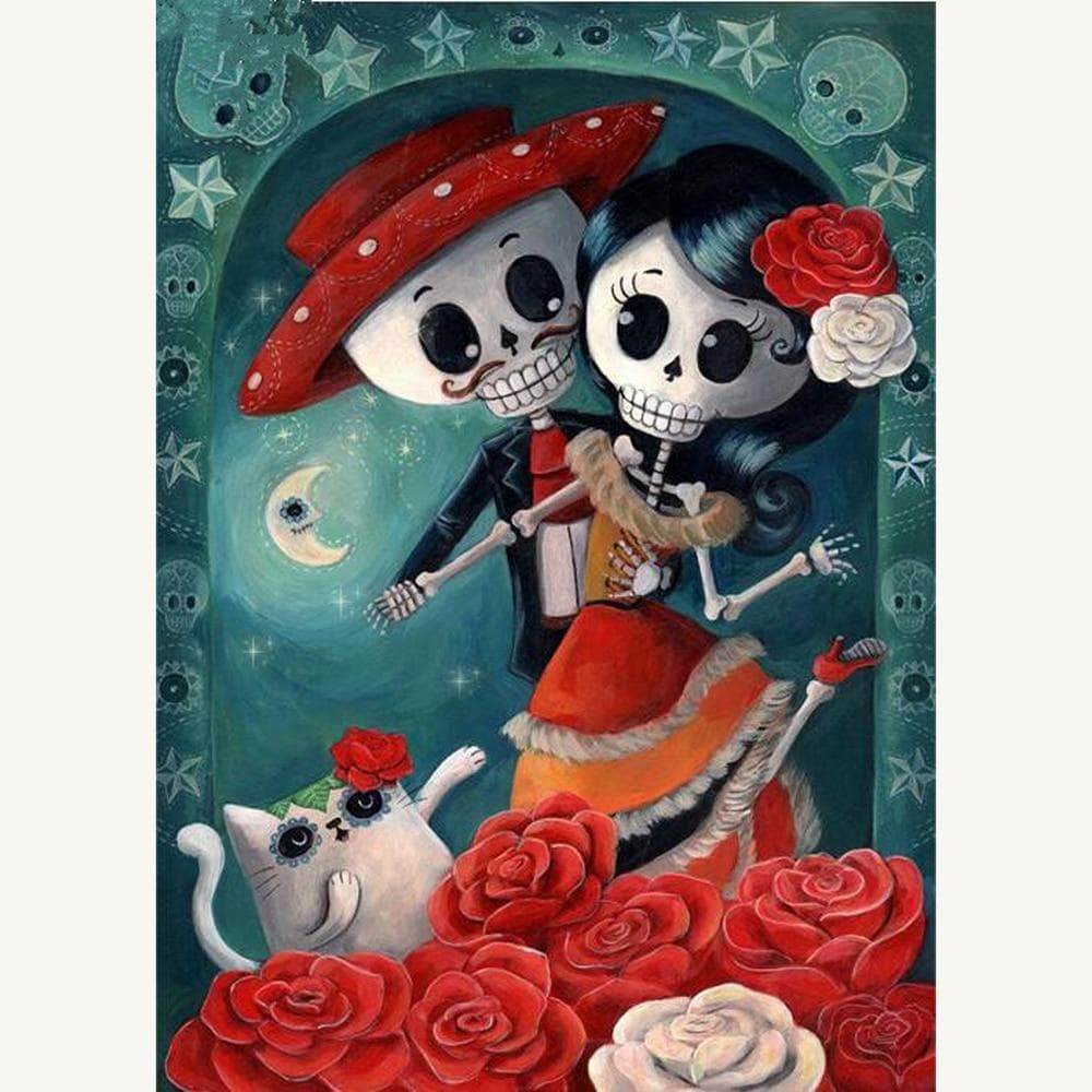 Diamond Embroidery 5D Diy Diamond Painting Skull Lover & Flower Diamond Painting Cross Stitch Resin Rhinestone Decoration 20X30CM