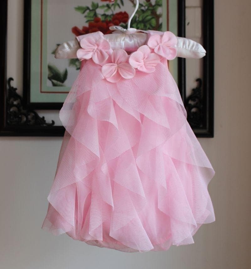 Summer Chiffon Baby Girls Dress Sleeveless Flowers Party Dresses Infant Girl Clothing 0-3years 9-12m pink